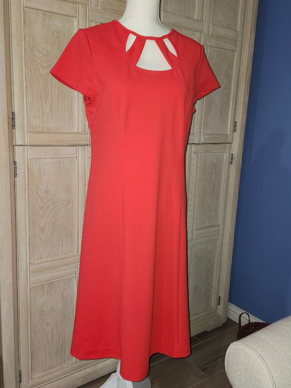 Dennis Basso Dress, Orange, Capped Sleeve, Keyhole Cutouts at Neck, NWOT